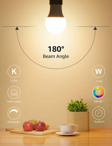 Vista 4 de Lepro Bombillas LED regulables equivalentes a 100 W, 14 W, 1500 lúmenes, blanco cálido suave 2700 K, base media estándar A19 E26, certificación UL