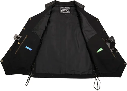 Vista 7 de EVENT LEATHER EL5391TALL - Chaleco de cuero negro para hombre, tallas altas con 10 bolsillos, chalecos de motocicleta para adultos