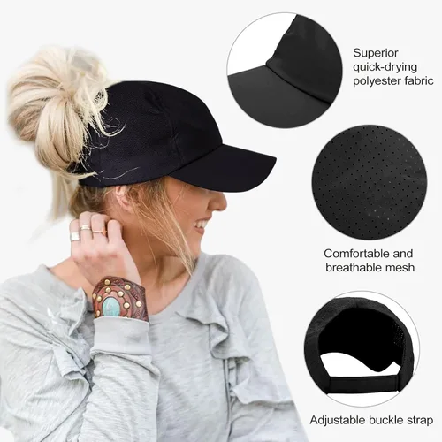 Vista 2 de Gorra de béisbol para mujer, con espalda descubierta, malla y pelo rizado, ajustable, gorra de camionero, de secado rápido
