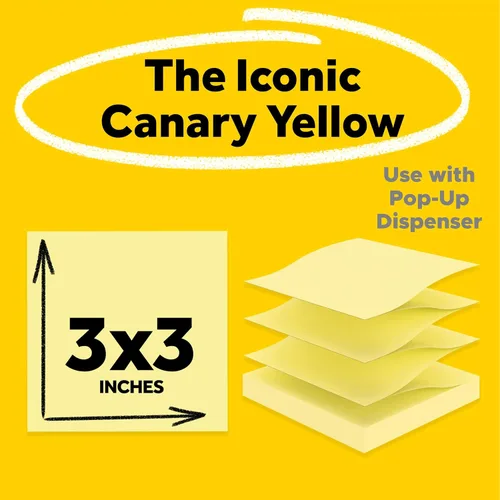Vista 2 de Post-it Notas superadhesivas 100% recicladas, 3 x 3 pulgadas, amarillo canario, 6 blocs