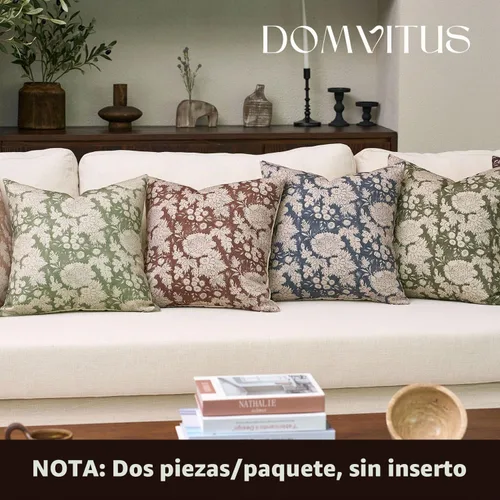 Vista 6 de DOMVITUS Fundas de almohada florales de 18 x 18 pulgadas, juego de 2, fundas de almohada vintage con estampado en bloque, fundas de almohada