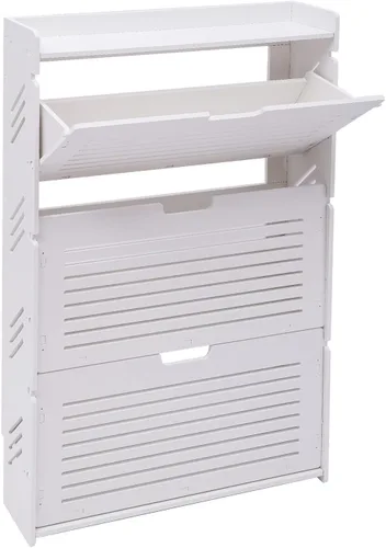 Vista 5 de DYRABREST Zapatero blanco de 3 capas organizador de zapatos con 3 cajones abatibles, moderno armario de almacenamiento de zapatos ultrafino