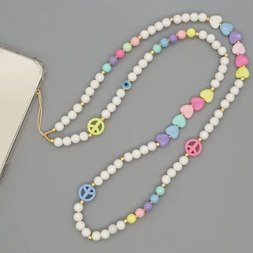 Vista 4 de Beaded Phone Charm Lanyard Strap Crossbody Fixed Beads Pearl Neck Chain