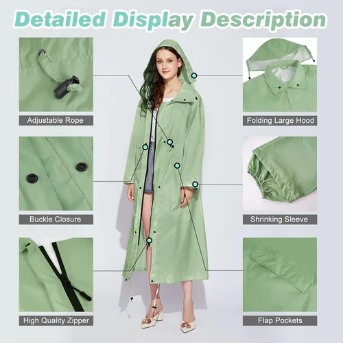 Vista 5 de SOPPY Abrigos de lluvia para mujer, impermeable largo, ligero, con capucha, para mujer, senderismo, viajes al aire libre
