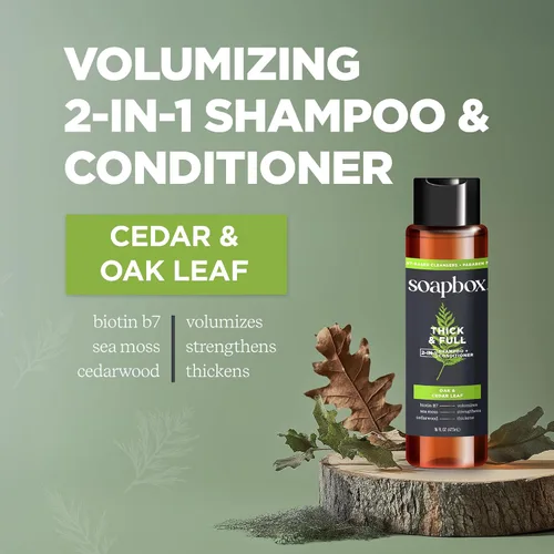 Vista 2 de Soapbox Champú y Acondicionador 2 en 1 Espeso y Completo para Hombres, Champú y Acondicionador Natural para Hombres, Roble y Hoja de Cedro, 16 oz
