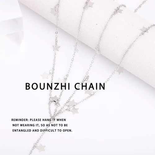 Vista 5 de Bounzhi Cadena de cuerpo sexy de plata con diseño de cruz de bikini en la cintura del vientre y cadenas de cuerpo con borla de estrella, collar