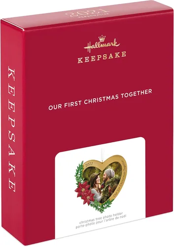 Vista 3 de Hallmark Keepsake Adorno de Navidad, año 2021, nuestro primer marco de fotos de corazón juntos de Navidad