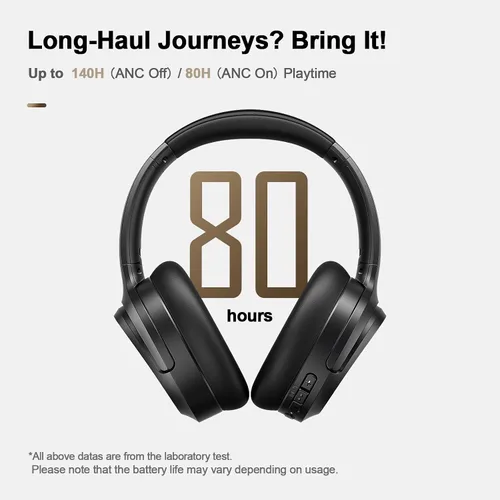Vista 2 de Calmbee Auriculares Bluetooth, híbridos con cancelación activa de ruido, auriculares inalámbricos sobre la oreja con micrófono, hasta 140 horas