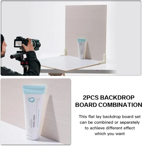 Vista 5 de 5 tableros de fondo de fotos de doble cara para colocación plana en estudio fotográfico, fondo de mesa impermeable de 16x16 pulgadas, accesorios