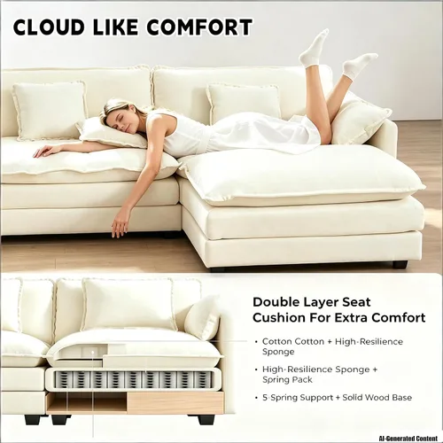 Vista 4 de Sofá modular modular con otomano: sofá moderno en forma de L de 76.7 pulgadas, cómodo sofá biplaza, sofá de 3 plazas de felpilla con almohada