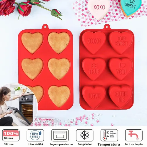 Vista 5 de Webake Molde Grande de Corazón de Conversación para Hornear, Moldes de Pastel de Silicona con Forma de Corazón de 6 Cavidades, Bandejas para Pastel