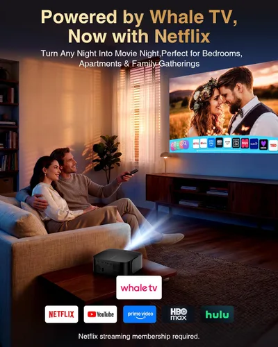 Vista 2 de DBPOWER Proyector inteligente listo para Netflix, proyector nativo 1080P con WiFi 6, Bluetooth y Keystone automático, aplicaciones de transmisión