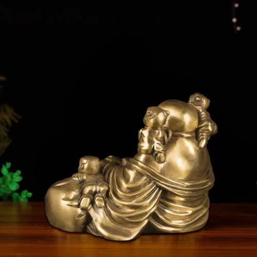 Vista 5 de BRABUD chino Fengshui riendo Buda sentado con 5 niños estatua atrayendo felicidad en la colección de decoración de la familia ZD066