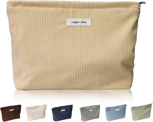 Vista 14 de Wudygirl Bolsa de maquillaje de lona para mujer, organizador estético de maquillaje, bolsa de maquillaje de viaje, bolsa de aseo para bolso, bolsa