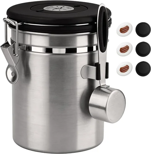Vista 15 de ShanSon Recipiente hermético para café de acero inoxidable, recipiente de almacenamiento de granos de café con cuchara, recipiente de café
