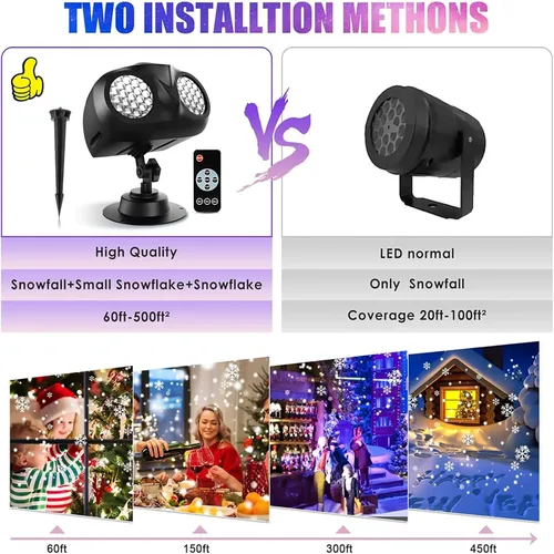 Vista 6 de Proyector de luces de copo de nieve para exteriores con control remoto, luces de proyector de copo de nieve de Navidad, IP65 impermeable, luz