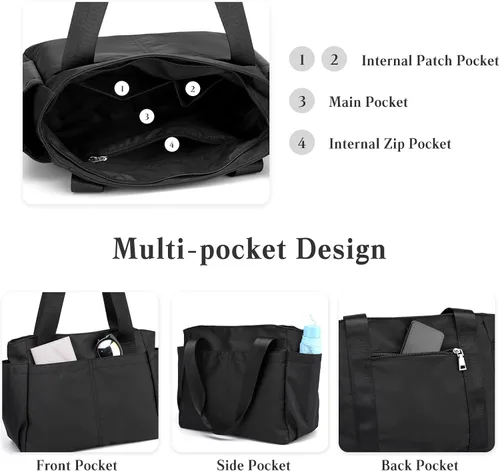 Vista 5 de PORRASSO Bolso de mano Bolso impermeable de nylon Bolso de hombro para mujer, Púrpura, Bolso tote