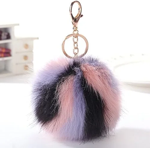 Vista 2 de Faux Fox Fur Pom Poms Keychain Purse Fluffy Fur Ball for Womens Bag Pendant