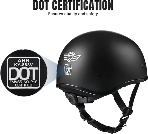 Vista 3 de AHR Half Helmet with Sun Visor, Quick Release Buckle Half Face Warrior Motorcycle Helmet for Bike Chopper Cruiser DOT Approved, Run-D