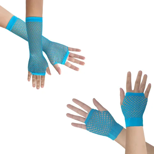 Vista 5 de Guantes de red para mujer, mangas largas de red de pesca para trajes Emo Punk 12 pares de guantes de red largos y cortos