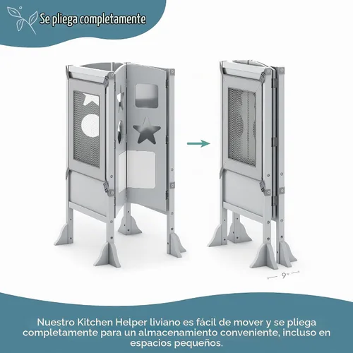 Vista 7 de Guidecraft Classic Kitchen Helper® - Torre para niños pequeños, color gris: plegable, altura ajustable, taburete de aprendizaje para niños