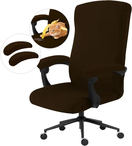 Vista 55 de Fundas elásticas resistentes al agua para sillas de computadora - Protectores lavables para respaldo giratorio y asiento para mascotas - Negro