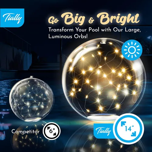 Vista 2 de TIALLY Luces flotantes de hadas para piscina alimentadas por energía solar, bolas LED inflables impermeables de 14 pulgadas, luces para piscina