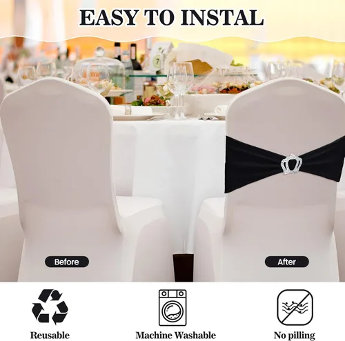 Vista 4 de VitalCozy 100 fajas de elastano para silla con hebilla de corona, color negro