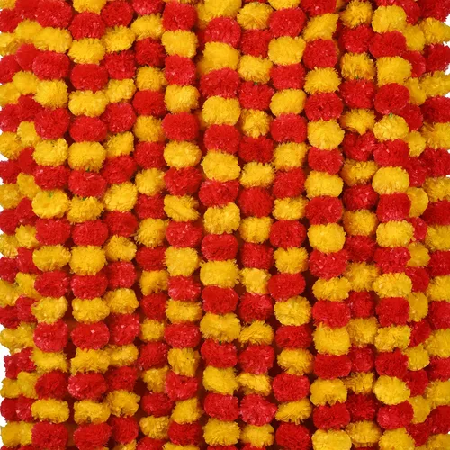 Vista 14 de DIYANA IMPEX Guirnalda de caléndula para decoración, 5 piezas de 5 pies de largo, flores de caléndula artificiales, decoración india para Pooja