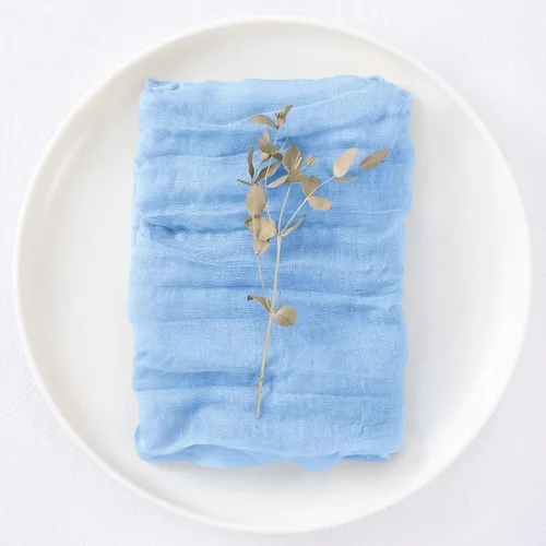 Vista 5 de DeZerlor Paquete de 12 servilletas de tela de estopilla de color azul claro, juego de 12 servilletas de cena a granel de 21 x 21 pulgadas