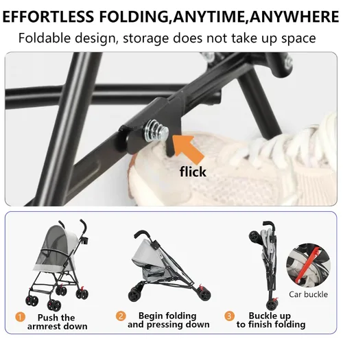 Vista 7 de Cat Stroller Foldable Lightweight for Small Dogs Cats 0-15 lbs,Gray Dog strollers for small dogs, 4 wheels, cup holder, breathable mesh.Perfect