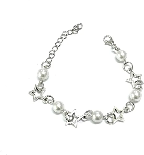 Vista 2 de Punk ahuecado hacia fuera pulsera de pentagrama Y2k pulsera de perlas de imitación joyería femenina regalo de amistad, Acrílico, Sin gemas.