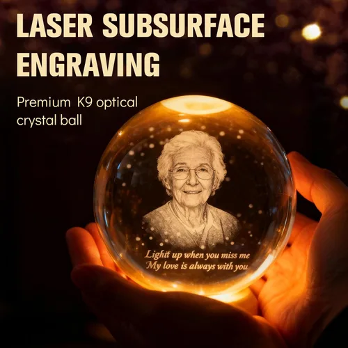 Vista 4 de Lámpara de bola de fotos de cristal 3D personalizada, regalo conmemorativo personalizado para recuerdo de Navidad, globo de cristal grabado