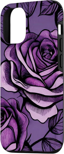 Vista 2 de iPhone 15 Patrón de rosas en estuche morado