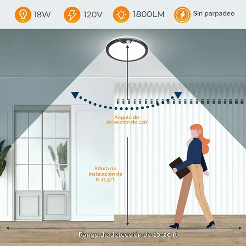 Vista 5 de BLNAN Lámpara de techo con sensor de movimiento con cable, 8.7 pulgadas, 3000 K, 4000 K, 5000 K, seleccionable, lámpara LED de montaje empotrado