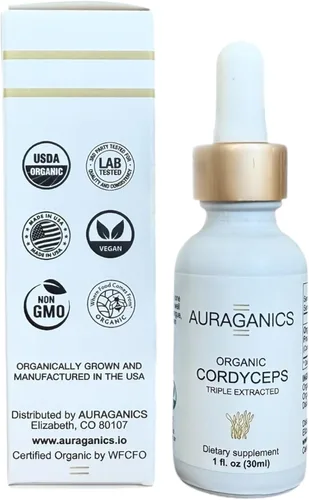 Vista 5 de Tintura corporal fructífera de hongos Cordyceps orgánicos de triple extracción Cultivado en Estados Unidos y certificado orgánico Uso