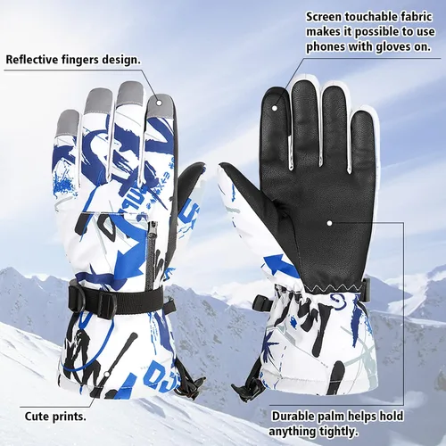 Vista 2 de American Trends Kids Waterproof Winter Gloves with Zip Pocket Snow Ski Gloves Boys Girls Toddler Touchscreen Snowboard Gloves