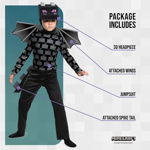 Vista 3 de Disfraz clásico de dragón Ender de Minecraft para niños, Multicolor