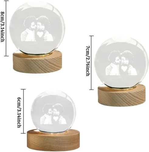 Vista 7 de Luz nocturna LED de bola de cristal personalizada, decoración de fotos personalizada para dormitorio y oficina, regalo para bodas, padres, mascotas