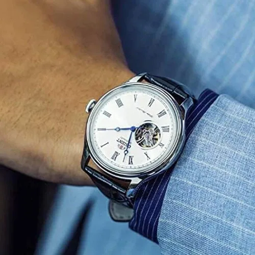 Vista 3 de Orient abierto corazón automático esfera blanca reloj de los hombres FAG00003W0