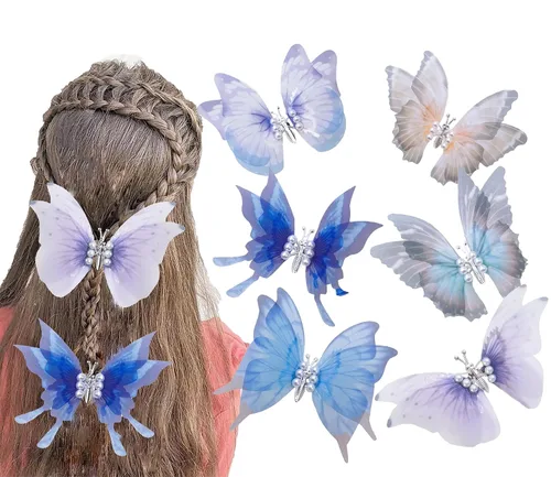 Vista 11 de Clip de mariposa para decoración del cabello, pinzas para el cabello de mariposa en movimiento para niñas (Bule-10PCS)
