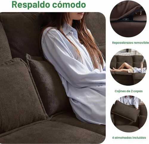 Vista 4 de Sofá de nube en forma de U de 104 pulgadas, sofá modular convertible, cómodos sofás con diván doble y reposabrazos para dormir, sofá modular de 4
