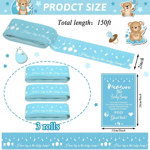 Vista 2 de Juegos de baby shower, cinta métrica para medir el vientre de 150 pies, cinta métrica para el vientre de mamá, cinta métrica de vientre para Azul