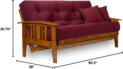 Vista 3 de sofá cama estilo westfield - Tamaño queen, colchón de 8 pulgadas, Madera Noble Cubierta de sarga burdeos