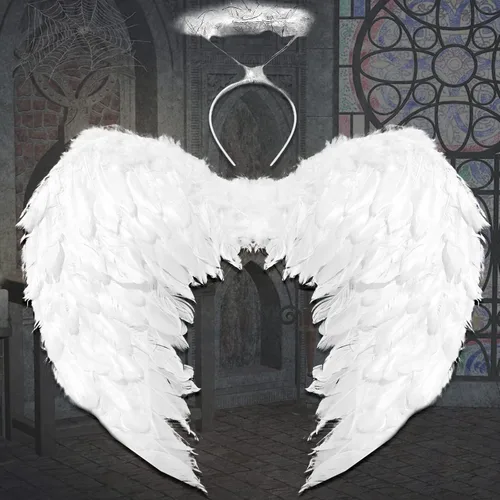Vista 4 de Toffos Angel Wings for Adult Costume with Halo Headband for Women, Girls Costume Accessories for Halloween Xmas Party