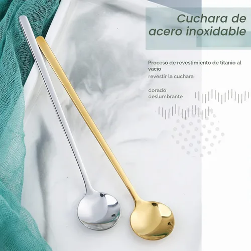 Vista 3 de Paquete de 4 cucharas de café de acero inoxidable, cucharas agitadoras de 6.7 pulgadas, cucharas de cóctel para café, té, postre, pastel, helado