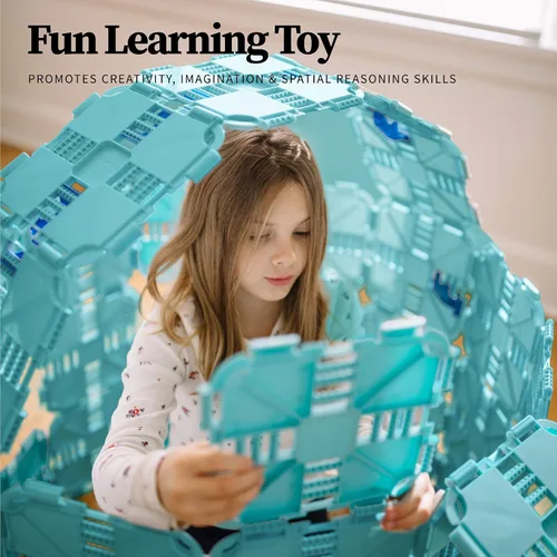 Vista 6 de Kit de construcción de fuertes Juguete para niños de bloques jumbo Juego de 90 piezas: azul claro