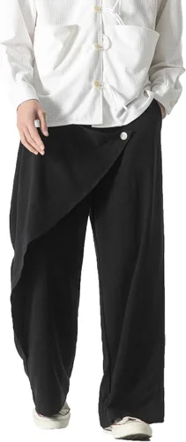 Vista 3 de PRIJOUHE Pantalones casuales de lino para hombre, pantalones holgados ligeros y elásticos con cordón en la cintura