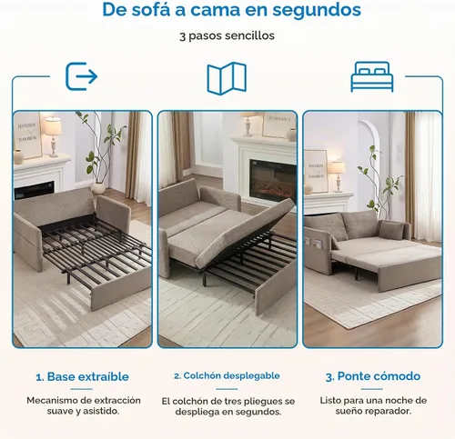 Vista 6 de Mjkone Sofá cama de 66.5 pulgadas de ancho, tamaño Queen para sala de estar Beige