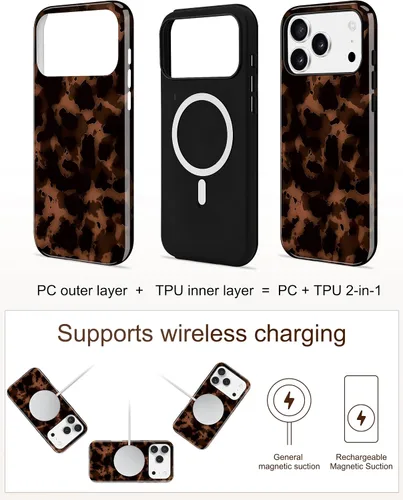 Vista 9 de Jusy Funda compatible con MagSafe con estampado de caparazón de tortuga marrón para iPhone 7/8/SE, cubierta protectora de TPU suave magnética